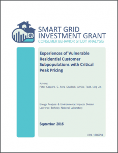 Experiences of Vulnerable Residential Customer Subpopulations with Critical Peak Pricing