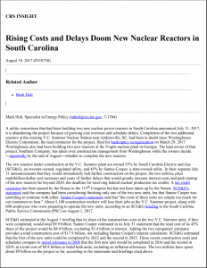 Rising Costs and Delays Doom New Nuclear Reactors in South Carolina