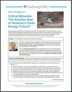 Expert Dialogue on Critical Minerals: The Achilles Heel of America’s Clean Energy Future?