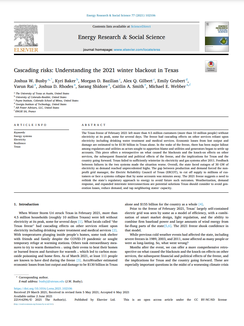 Cascading Risks: Understanding the 2021 Winter Blackout in Texas