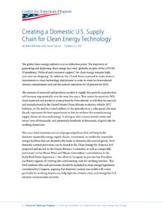 Creating a Domestic U.S. Supply Chain for Clean Energy Technology