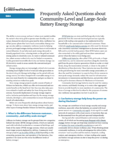 Frequently Asked Questions about Community-Level and Large-Scale Battery Energy Storage