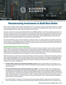 Manufacturing Investments to Build Back Better