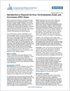 Introduction to Financial Services: Environmental, Social, and Governance (ESG) Issues