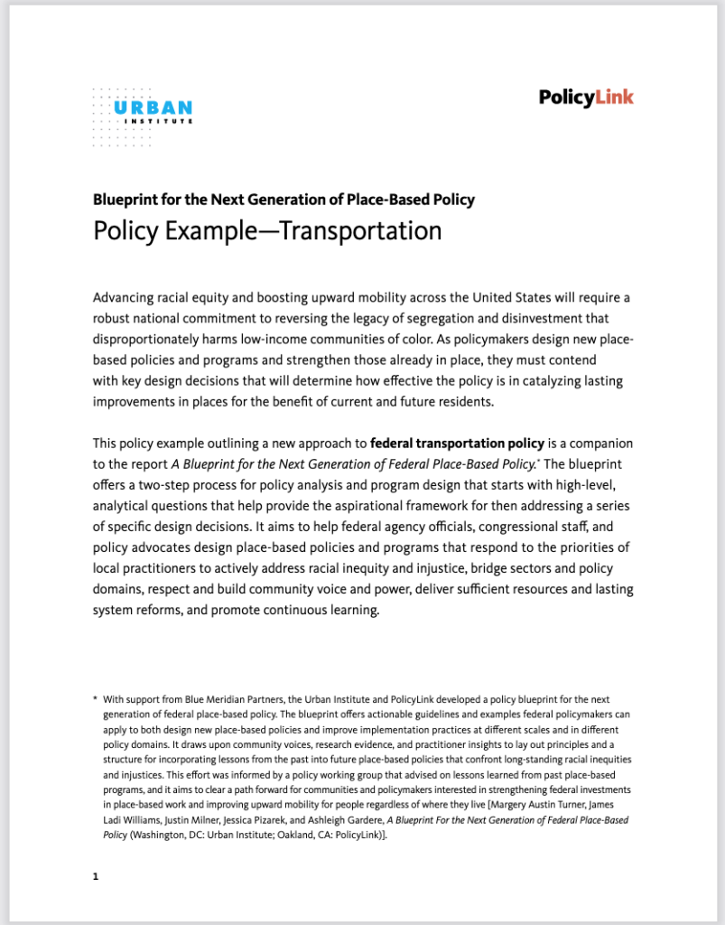 Blueprint for the Next Generation of PlaceBased Policy Policy Example
