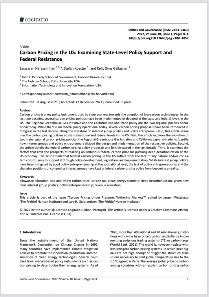 Carbon Pricing in the US: Examining State-Level Policy Support and ...