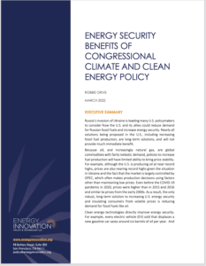 Energy Security Benefits of Congressional Climate and Clean Energy Policy