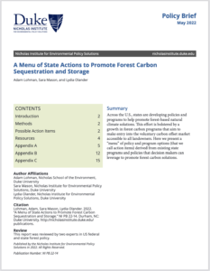 A Menu of State Actions to Promote Forest Carbon Sequestration and Storage