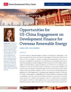 Opportunities for US-China Engagement on Development Finance for Overseas Renewable Energy