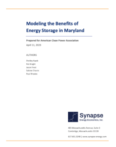 Modeling the Benefits of Energy Storage in Maryland