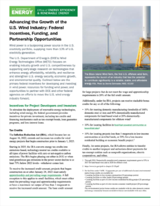 Advancing the Growth of the U.S. Wind Industry: Federal Incentives, Funding, and Partnership Opportunities