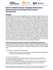 Electric Vehicle Dynamic Charging Performance Characteristics during Bulk Power System Disturbances