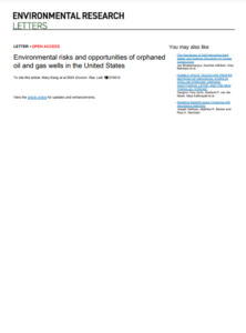 Environmental Risks and Opportunities of Orphaned Oil and Gas Wells in the United States