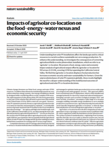 Impacts of Agrisolar Co-Location on the Food–Energy–Water Nexus and Economic Security