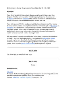Environment & Energy Congressional Round-Up – May 26-30,2025