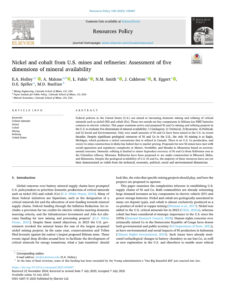 Nickel and Cobalt from U.S. Mines and Refineries: Assessment of Five Dimensions of Mineral Availability