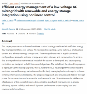 Efficient Energy Management of a Low-Voltage AC Microgrid with Renewable and Energy Storage Integration Using Nonlinear Control