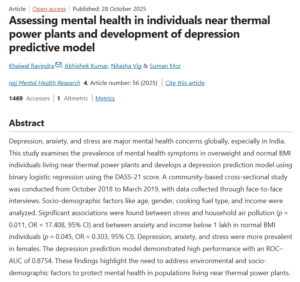 Assessing Mental Health in Individuals Near Thermal Power Plants and Development of Depression Predictive Model