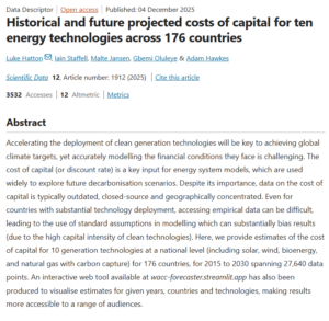 Historical and Future Projected Costs of Capital for Ten Energy Technologies Across 176 Countries