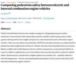Comparing Pedestrian Safety Between Electric and Internal Combustion Engine Vehicles