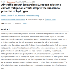 Air Traffic Growth Jeopardises European Aviation’s Climate Mitigation Efforts Despite the Substantial Potential of Hydrogen